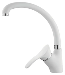 Смеситель для кухни/мойки LEDEME, однорычажный, поворотный, латунный, длина излива 201 мм, латунь, цвет белый