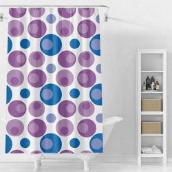 Шторка Splenka S381.1802 для ванной комнаты, полиэстер, 180x180 см, цвет белый, синий, фиолетовый (круги), с водоотталкивающим и антибактериальным покрытием