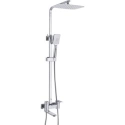Душевая система ROSE, высота 830/1500 мм, цвет хром, комплект: однорычажный, смеситель с изливом/тропический душ (с верхней лейкой)/стойка/лейка/шланг, наружного монтажа