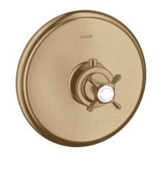 Смеситель для душа Axor Montreux HighFlow, термостатический, с крестообразной рукояткой, скрытого/настенного монтажа, без излива/шланга/лейки, круглый, латунный, цвет шлифованная бронза, с термостатом, встроенный/встраиваемый/термостатный