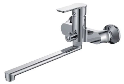 Смеситель для ванны/душа LEDEME настенный, однорычажный, поворотный, керамический, длина излива 352 мм, цинк, цвет хром
