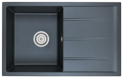 Мойка EMAR 80х50 см, врезная, из кварцевой крошки, прямоугольная, цвет морион, без отверстия под смеситель, слив-перелив, с крылом, оборачиваемая, для кухни