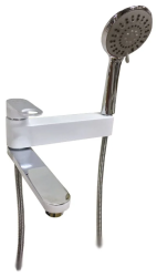 Смеситель для ванны/душа VIEIR настенный, однорычажный, поворотный, керамический, длина излива 221 мм, латунь, цвет белый/хром