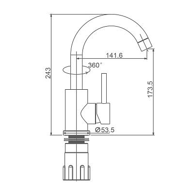 Смеситель для кухни/мойки Splenka S201.13.06 однорычажный, поворотный, длина излива 141,6 мм, высота излива 173,5 мм цвет черный, нержавеющая сталь