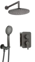 Душевая система встраиваемая Deante ARNIKA, цвет титан, комплект: однорычажный смеситель/тропический душ (с верхней лейкой)/лейка/держатель лейки/шланг, латунь