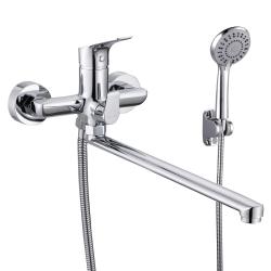 Смеситель для ванны/душа VIEIR настенный, однорычажный, поворотный, керамический, длина излива 350 мм, латунь, цвет хром