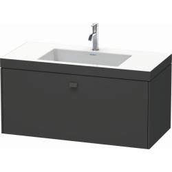 Тумба c раковиной Duravit Brioso, 100х48х50,2 см, подвесная, 1 выдвижной ящик, ДСП, цвет: графит матовый /Vero Air, мебельная, прямоугольная, цвет белый, фарфоровая, 1 отверстие под смеситель, без перелива