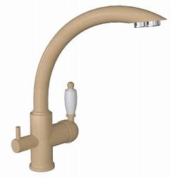 Смеситель для кухни/мойки Flortek Шале FK, с подключением фильтра питьевой воды/биканальный, однорычажный, керамический картридж, с поворотным изливом, высокий, длина излива 222 мм, латунь, цвет бежевый