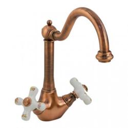 Смеситель для кухни/мойки Migliore Provance, двухвентильный, керамический, с поворотным изливом, длина излива 195 мм, латунь, цвет медь