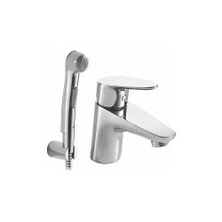 Смеситель Bravat Drop с гигиеническим душем, однорычажный, неповоротный, длина 107 мм, керамический картридж, латунь, цвет хром