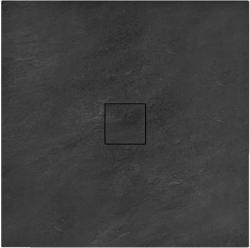 Душевой поддон REA STONE 90х90 см, квадратный, минеральный камень, низкий, цвет: черный, антискользящее покрытие, без бортика, литой