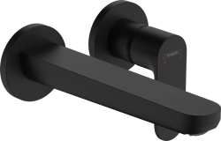 Смеситель для раковины Hansgrohe Rebris S, скрытого монтажа, настенный, однорычажный, фиксированный излив, длина 19,5 см, керамический, латунь, цвет матовый черный, незапираемый сливной набор