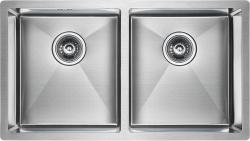 Мойка кухонная Paulmark TWIN, 78х51х20 см, две чаши, врезная, нержавеющая сталь, прямоугольная, цвет брашированная сталь, без отверстия под смеситель, без крыла, слив-перелив, врезная в столещницу, для кухни
