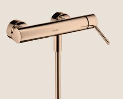 Смеситель для душа Axor Starck, однорычажный, с круглой рычаговой рукояткой, керамический, настенный, внешнего/наружнего монтажа, без излива, без шланга/лейки, латунь, цвет полированное красное золото, на 2 отверстия