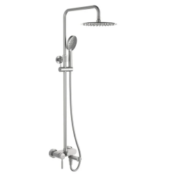 Душевая система WasserKRAFT Wern, высота 790-1250 мм, цвет никель, комплект: однорычажный смеситель/излив/тропический душ (с верхней лейкой)/стойка/лейка/шланг, наружного монтажа