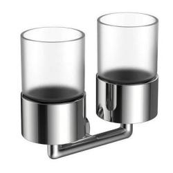 Стакан с держателем Raglo R320.08 двойной, с держателем, настенный, латунь/стекло, для зубных щеток в ванную/туалет/душевую кабину, цвет хром