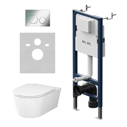 Комплект унитаза с инсталляцией AM.PM Func, c сиденьем микролифт, с механической клавишей цвет хром (кнопкой, клавишей двойного смыва), система для подвесного унитаза, со скрытым смывным бачком (бак), с подвесным унитазом