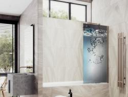 Душевая шторка на ванну MaybahGlass, 140х70 см, стекло с рисунком (ФП010)/профиль широкий, цвет бронза, фиксированная, закаленное стекло 8 мм, плоская/панель, правая/левая, правосторонняя/левосторонняя, универсальная