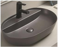 Раковина для ванной CeramaLux NC 78325XMDH 62х13,5х41 накладная, овальная, керамическая/фарфоровая, цвет серый матовый, с отверстием под смеситель, без слива-перелива