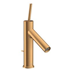 Смеситель для раковины Axor Starck 90, однорычажный, с тонкой рукояткой, фиксированный излив, длина излива 11,2 см, керамический, латунь, цвет шлифованное золото, со сливным гарнитуром