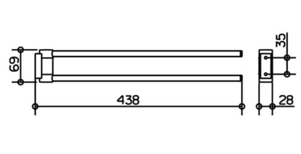 Полотенцедержатель Keuco Plan, двойной, 439 мм настенный, поворотный, латунь, для полотенец в ванную/туалет/душевую кабину, цвет хром