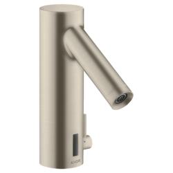 Смеситель для раковины AXOR Starck 90, электронный, сенсорный, инфракрасный, фиксированный излив, длина 10,3 см, латунь, цвет шлифованный никель, без донного клапана, питание от батареек, с регулировкой температуры