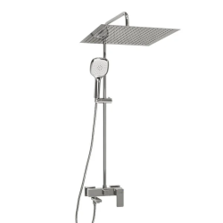 Душевая система WasserKRAFT, высота 820-1130 мм, цвет хром, комплект: однорычажный смеситель/излив/тропический душ (с верхней лейкой)/стойка/лейка/шланг, наружного монтажа