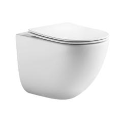Унитаз подвесной Aquatek Гелиос 505х360х370 мм белый, горизонтальный (в стену) выпуск, сиденье ультра-тонкое, легкосъемное из дюропласта с механизмом плавного закрывания, смыв Торнадо