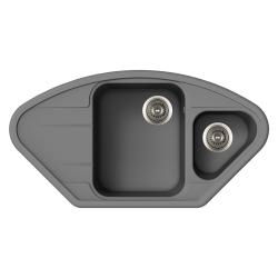 Мойка TopZero серия TopGran, 510х960 см, 1,5 чаши с крылом с лева, врезная, из гранита, угловая, цвет Titan, отверстие под смеситель, слив-перелив, для кухни
