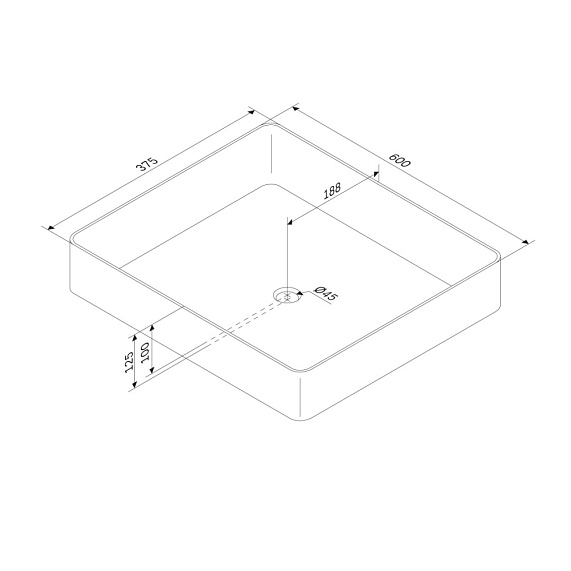 Раковина накладная 60 AM.PM Func 600х375х125 мм фарфоровая, прямоугольная, цвет белый, без отверстия под смеситель, без слив-перелива