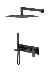 Душевая система Boheme Qubic, встраиваемая, цвет черный матовый, комплект: однорычажный, смеситель/излив/тропический душ (с верхней лейкой)/лейка/шланг, встраиваемый (скрытый) монтаж