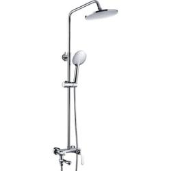Душевая система SHEVANIK, высота 1330 мм, цвет хром, комплект: однорычажный смеситель с изливом/тропический душ (с верхней лейкой)/стойка/лейка/шланг, наружного монтажа