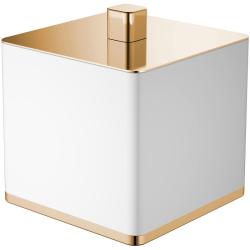 Стакан для ватных дисков Boheme, настольный, латунь, форма квадратная, для ваты в ванную/туалет/душевую кабину, с крышкой, цвет белый/золото