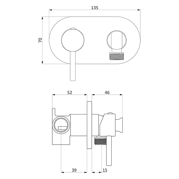 Смеситель с гигиеническим душем Damixa Option однорычажный, скрытого монтажа, керамический, настенный, латунь, цвет бронза, встраиваемый