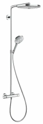 Душевая система Hansgrohe Raindance S Showerpipe 300 2jet, высота 108 см, цвет хром, комплект: верхний душ/ручной душ/термостат для душа/штанга для душа/держатель для душа, наружного монтажа, настенная, латунная, с термостатом, для душа/ванной