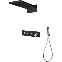 Душевая система Boheme Fusion, встраиваемая, цвет черный/хром, комплект: однорычажный смеситель/тропический душ (с верхней лейкой)/лейка/шланг, встраиваемый (скрытый) монтаж