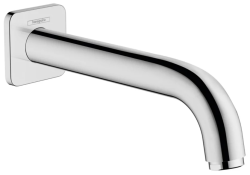 Излив на ванну Hansgrohe Vernis Shape без переключателя на душ, настенный, неповоротный, латунь, хром, округлый, длина излива 20,4 см, встраиваемый/встроенный, для смесителя/ванны/ванной/душевой, без смесителя