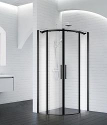 Душевой уголок BelBagno Acqua, 90х90 см, без поддона, четверть круга, угловой, стекло прозрачное, (без сифона) без крыши, раздвижной, стеклянный, алюминиевый профиль (черный)