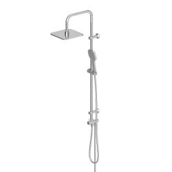 Душевой гарнитур Dorff Norma высота 1010 мм, цвет хром, без смесителя, комплект: тропический душ квадратный (с верхней лейкой)/стойка/лейка/шланг, настенная, латунь/пластик