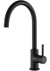 Смеситель для кухни/мойки Aquatek Европа однорычажный, поворотный, латунный, длина излива 205 мм, цвет матовый черный