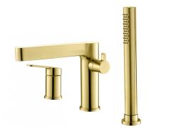 Смеситель для ванны/душа BelBagno Delta, на борт ванны, однорычажный, неповоротный, длина 227 мм, керамический, нержавеющая сталь, цвет брашированное золото