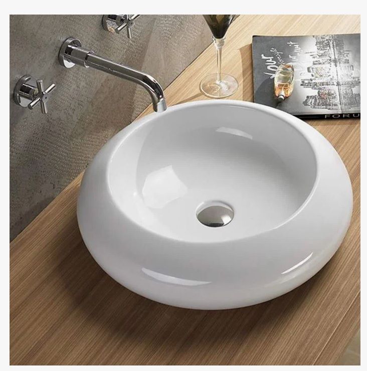 Раковина для ванной CeramaLux 7031В 46х13х46 накладная, круглая, керамическая/фарфоровая, цвет белый, без отверстия под смеситель, без слива-перелива