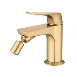 Смеситель для биде Raglo R07.50.03 однорычажный, керамический картридж, фиксированный излив, длина 156 мм, латунь, цвет сатин золотой, без шланга/лейки