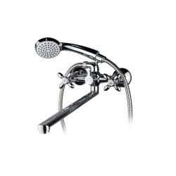 Смеситель для ванны/душа Melodia Retro двухвентильный, керамический, настенный, излив плоский, длинный 330 мм, с гибким шлангом, лейкой, хром, латунь MDV32341