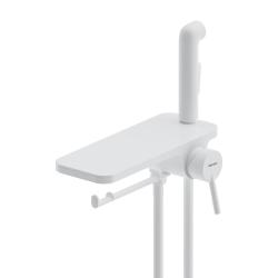 Смеситель с гигиеническим душем Damixa Jupiter, встраиваемый, однорычажный, керамический, без излива, с гибким шлангом/лейкой, латунь, цвет белый матовый