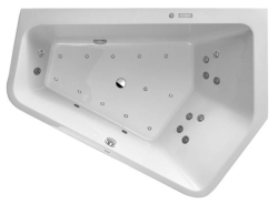 Ванна Duravit Paiova 5 177х130 см гидромассажная, встраиваемая, акриловая, цвет: белый, с рамой/сливом-переливом, без фронтальной панели, асимметричная/угловая, с системой гидромассажа Air-System, c двумя наклонами для спины, левая