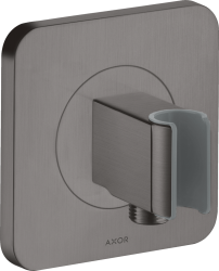 Держатель для душевой лейки Axor Citterio E Porter softsquare 120/120 со шланговым подсоединением, 12х12 см, настенный, латунный, квадратный, цвет шлифованный черный хром, для душевого шланга, для душа/ванной/душевой кабины