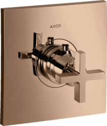 Смеситель для душа Axor Citterio HighFlow, термостатический, с крестообразной рукояткой, скрытого монтажа, настенный, без излива/шланга/лейки, квадратный, латунный, цвет полированное красное золото, с термостатом, встроенный/встраиваемый/термостатный