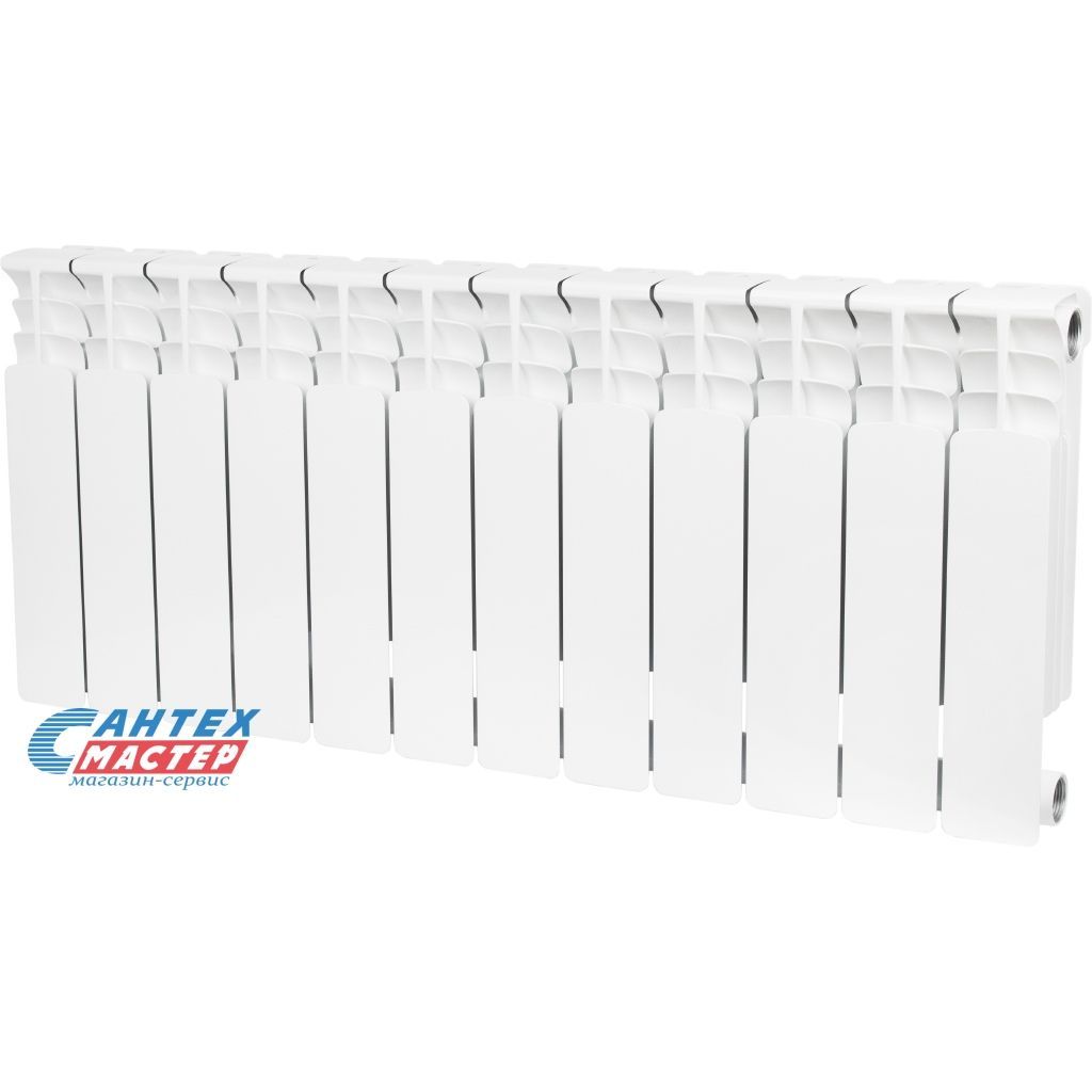 Радиатор отопления Stout Space 350 (12 секций) биметаллический, боковое подключение, для квартиры, дома, водяные, мощность 1608 Вт, настенный, батарея, белый (Стаут)