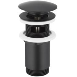 Донный клапан KFA Armatura BIG ROUND, клик-клак, круглый, металлический/латунь, цвет черный, с переливом, для раковины/умывальника/рукомойника